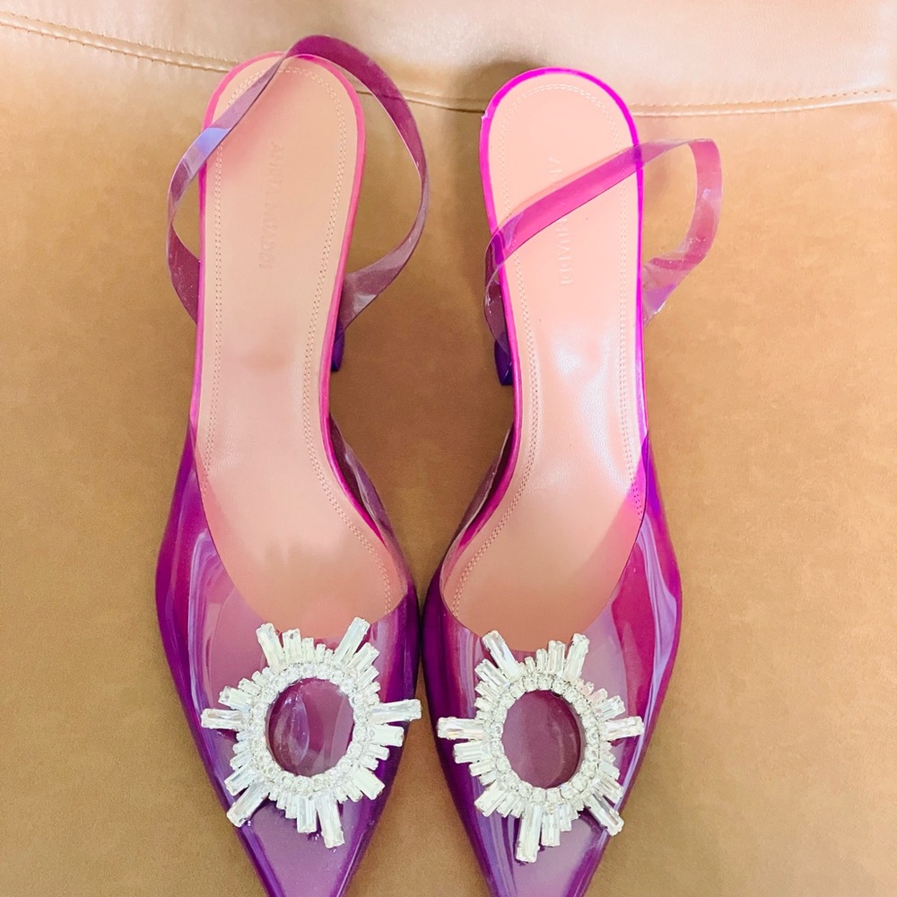 Amina Muaddi Begum crystal embellished PVC slingback
